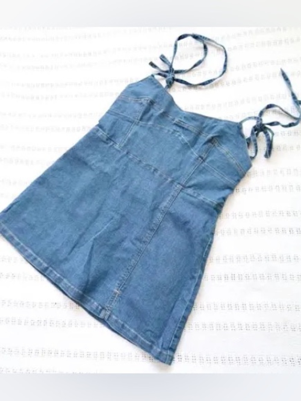Denim Tie-Shoulder Mini Dress - Blue